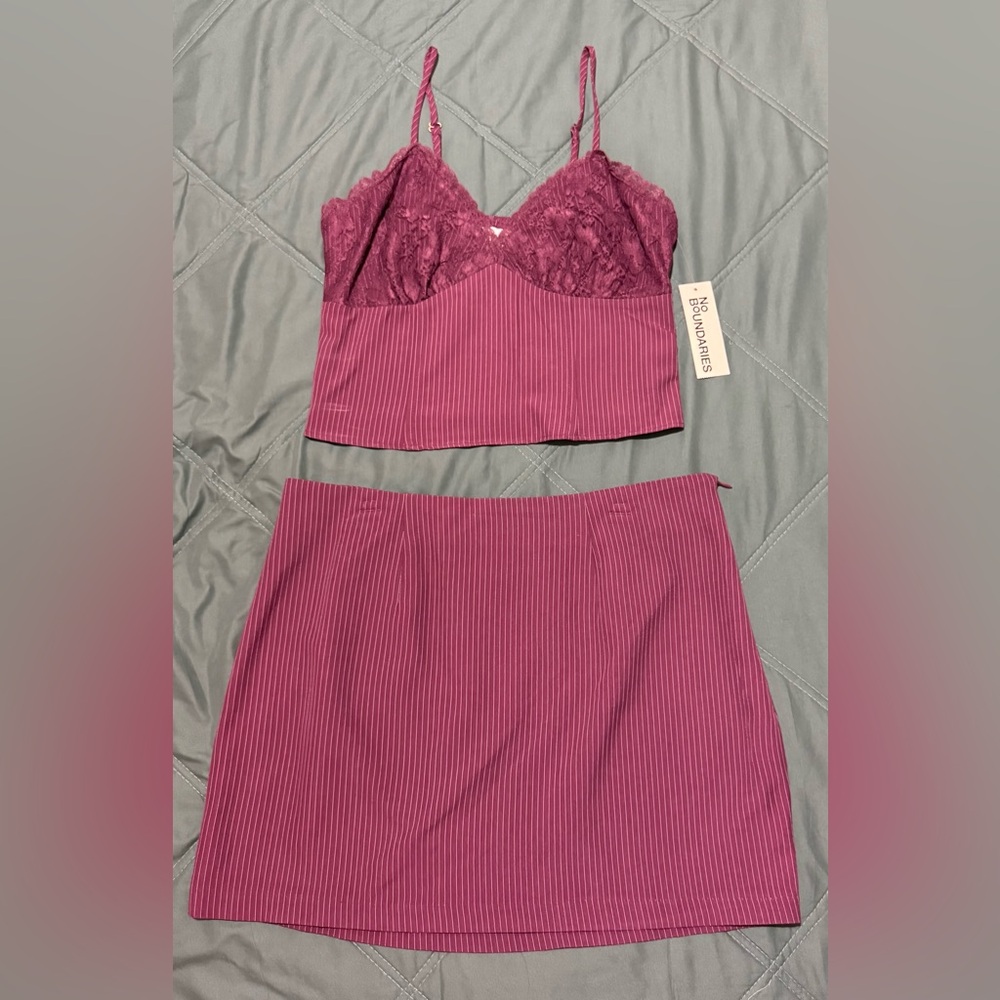 No Boundaries Burgundy Lace Top and Skirt Set